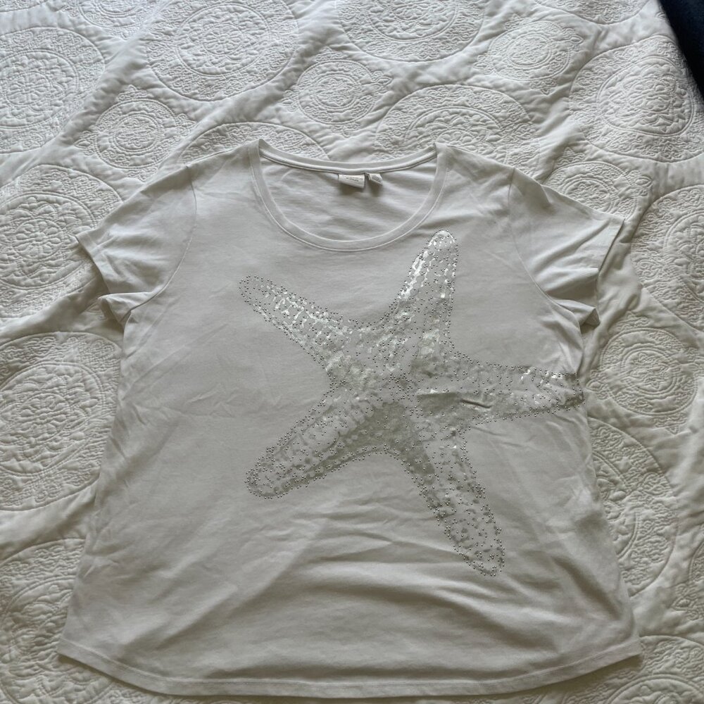 Chico's White Silver Starfish T-Shirt Size 3 Beach top xl short sleeve - Picture 5 of 8